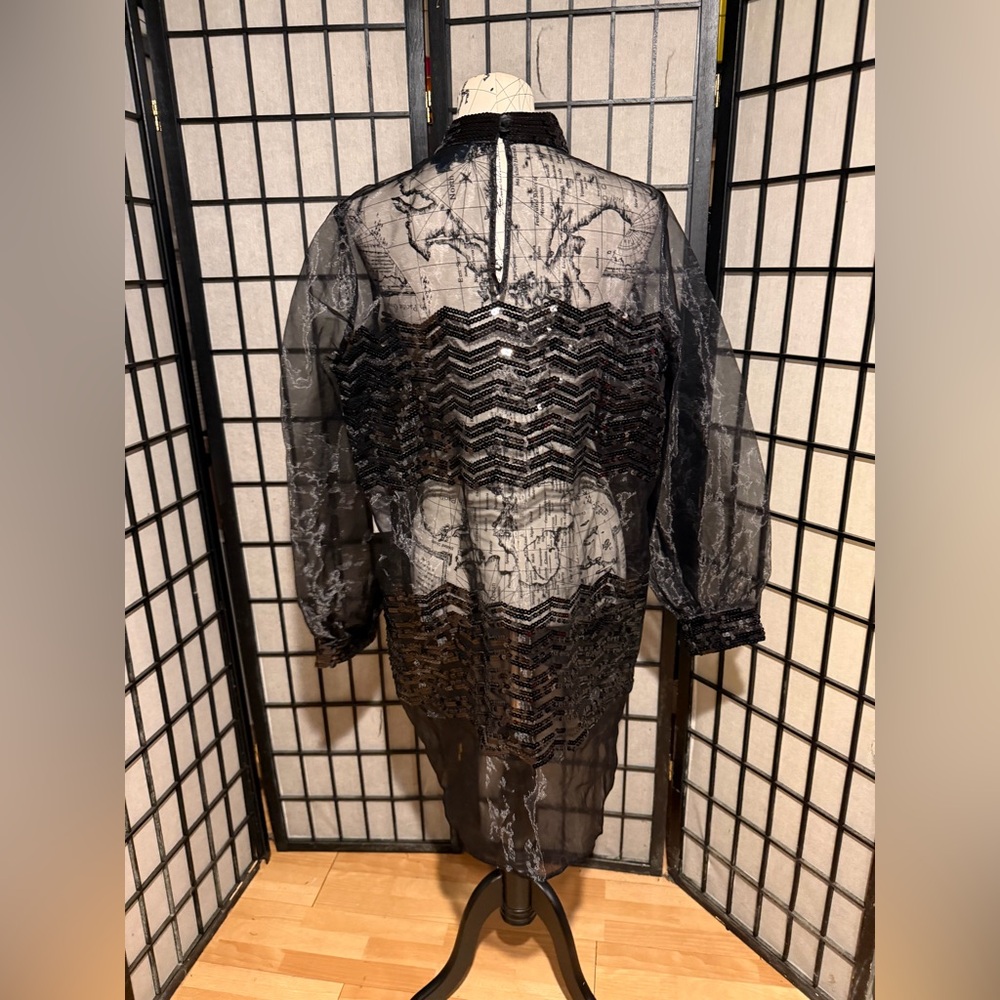 NWT Modcloth Fanciful Fette Sequin Embellish Sheer Dress Black XL long sleeve - Picture 3 of 5